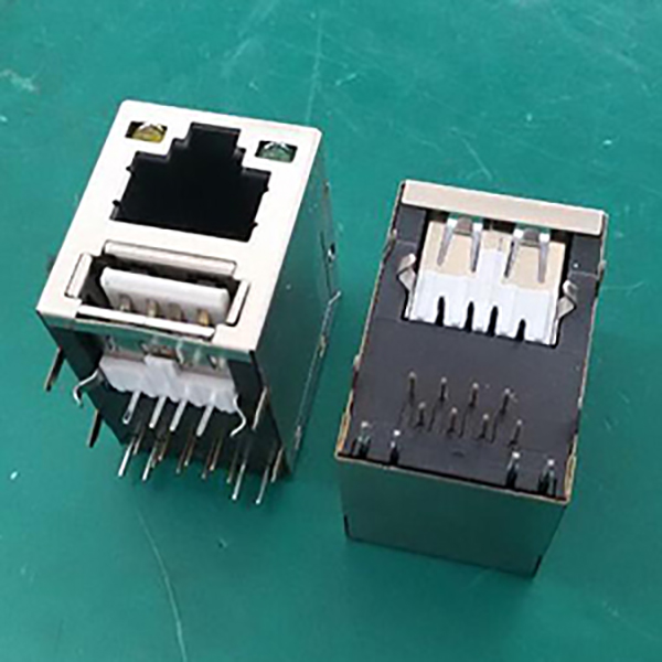 RJ45带灯无弹加单层USB2.0 网络直通头